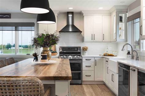 white countertop black appliances